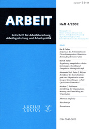 Arbeit, Oktober 2002 - Zeitschrift für Arbeitsforschung, Arbeitsgestaltung und Arbeitspolitik